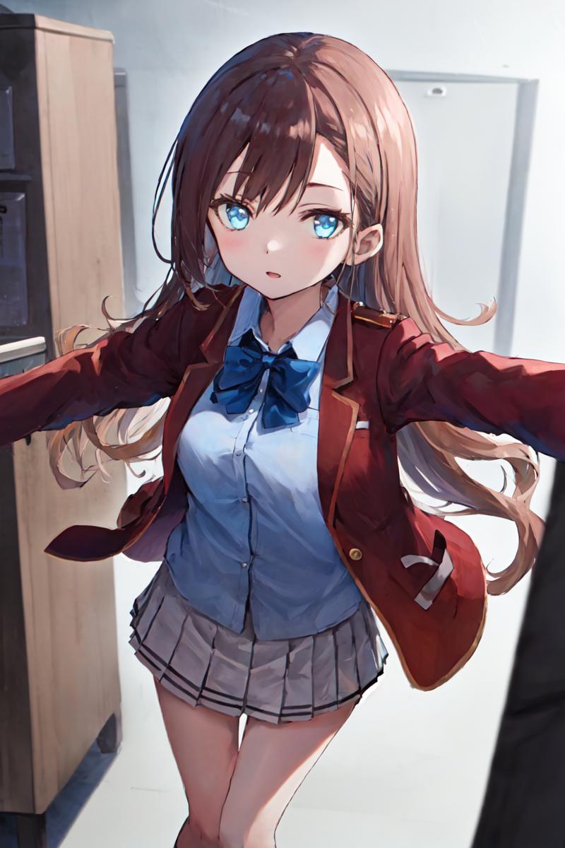 06320-2802290169-masterpiece, best quality, highres, 1girl matsushita swept bangs brown hair, white skirt red jacket blue shirt open jacket blue.png